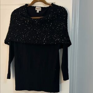 Black Sweater with Sequin Shawl